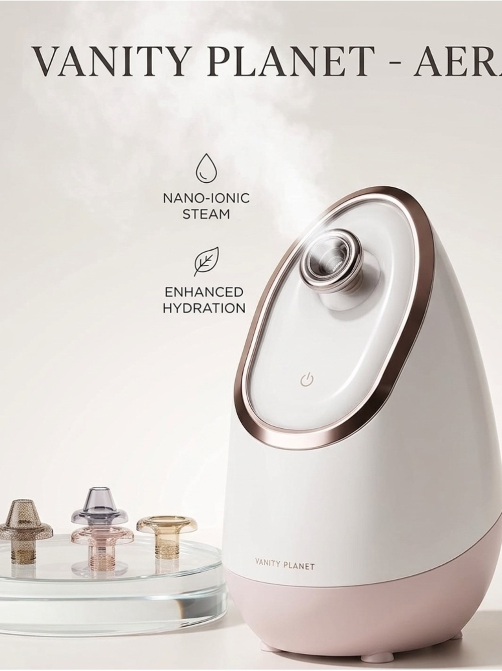 Vanity Planet Facial Steamer in White & Rose Gold